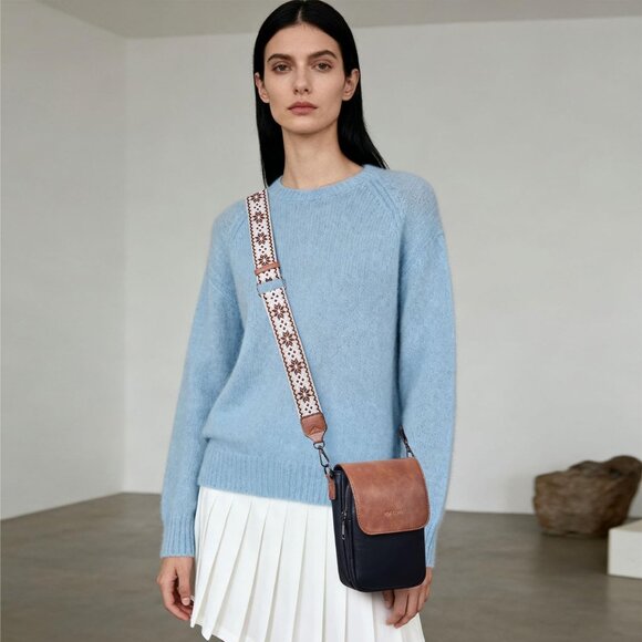 Womens A-black Brown Leather Purses Imported Magnetic Snap Crossbody Zipper Bag - Picture 2 of 6